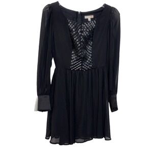 EUC Gianni Bini Black Chiffon Long Sleeve Dress Sequin Bodice‎ Size 1